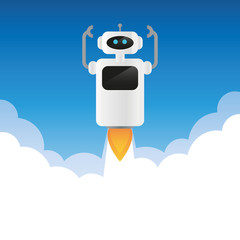 robot launches into space with smoke vector illustration EPS10