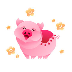 funny pig. symbol of 2019 new year. Chinese horoscope. vector cartoon illustration