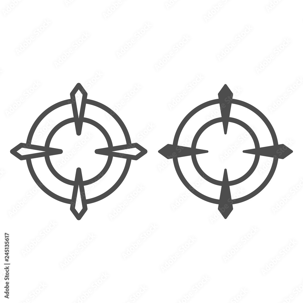 Poster target line and glyph icon. aim vector illustration isolated on white. focus outline style design, d