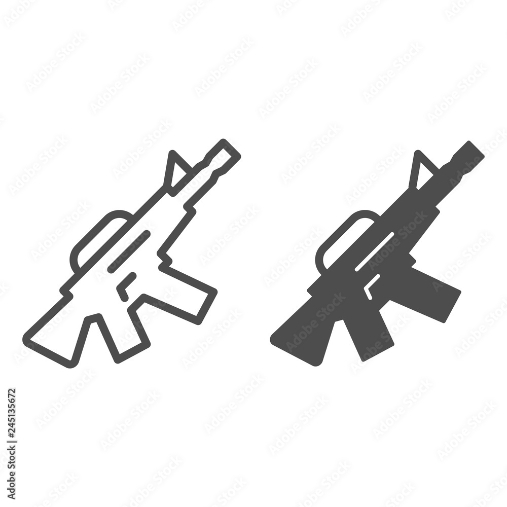 Poster m16 machine gun line and glyph icon. automatic gun vector illustration isolated on white. weapon out