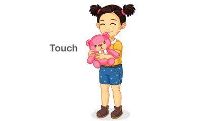 Little girl holding a teddy showing a Touch sense