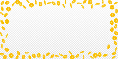 Chinese yuan coins falling. Scattered sparse CNY c