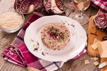 Risotto with red radicchio.