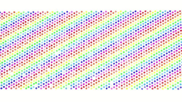 Multi-colored three-dimensional figures from cubes slowly fly on a white background. 3d render