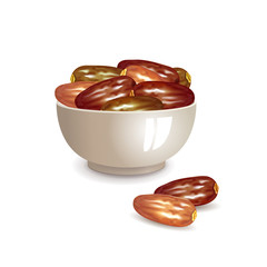 Dates fruit in a glass bowl, islamic food for Ramadan