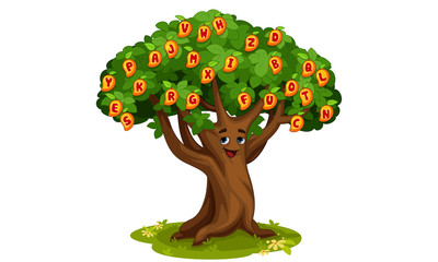 Mango tree of alphabets cartoon vector illustration