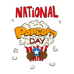 National Popcorm Day, popcorn box with hands