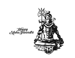 Lord Shiva - Happy Maha Shiwaratri  Poster, Hand Drawn Sketch Vector illustration.