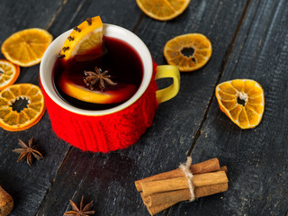 Mulled wine with spices and orange