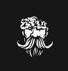 Hand drawn hipster male face, hairstyle, beard and mustache, vector illustration.