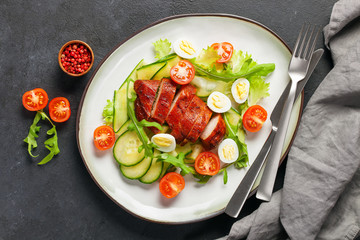 Chicken meat and vegetables salad.