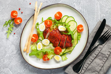 Chicken meat and vegetables salad.