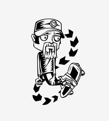 Cool hipster skater with skateboard, Hand Drawn Sketch Vector illustration.