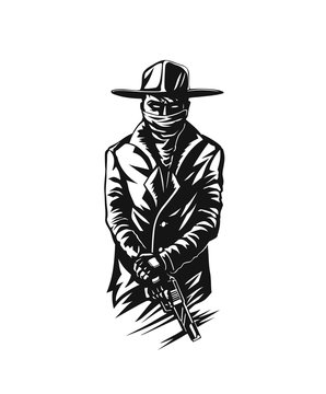 Silhouette of a gangster with a gun in hand.