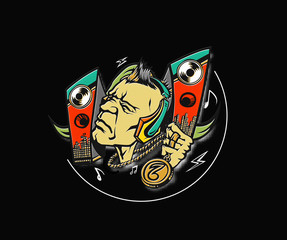 Dj man playing tunes, vector illustration.