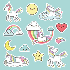 Cute unicorn elements - kawaii style