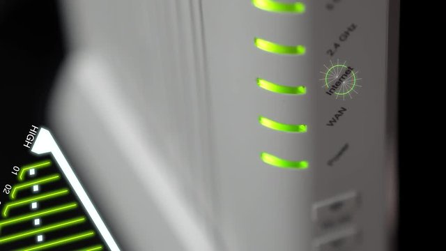 The lines and lights on the modem router for wifi connection . Animation of the power scale of the router signal. 4K.