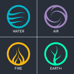 Nature 4 elements in circle abstract icon sign wiht Water, Fire, Earth, Air. vector design