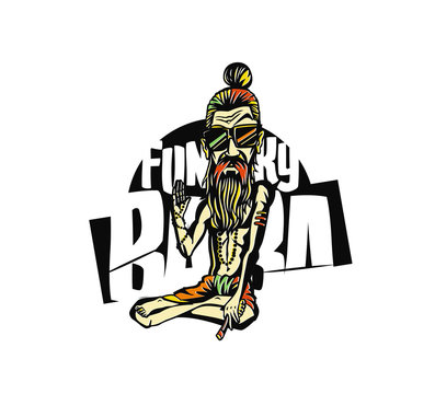 Funky baba - Yogi Holding a Joint or Cigarette, vector illustration