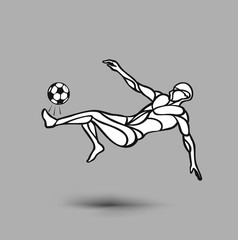 Football player kicks the ball, Hand Drawn silhouette illustration. vector background