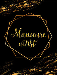 Manicure artist vector poster with gold headline