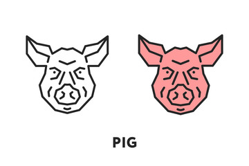 Pig Pork Face Head. Vector Flat Line Stroke Icon.