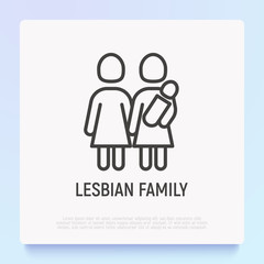 Lesbian family with child thin line icon. Modern vector illsutration.