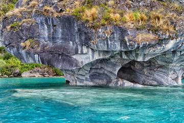 Unique marble caves (Capillas del Marmol). General Carrera lake also called Lago Buenos Aires. North of Patagonia. Chile.