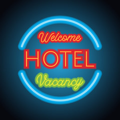 hotel motel neon sign plank. vector illustration