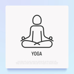 Yoga thin line icon. Lotus pose. Modern vector illustration, logo for yoga center.