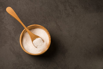 Sea salt crystals - Gray background. Space for text