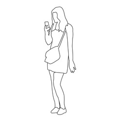 vector isolated sketch outline of a girl with a phone