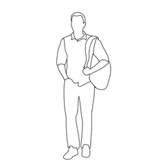 outline a man with a backpack, the guy is walking