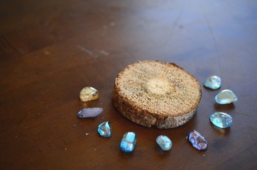 Beautiful, sparkling healing crystals. Witchy crystal grid, wiccan alter set up. Healing energy,...