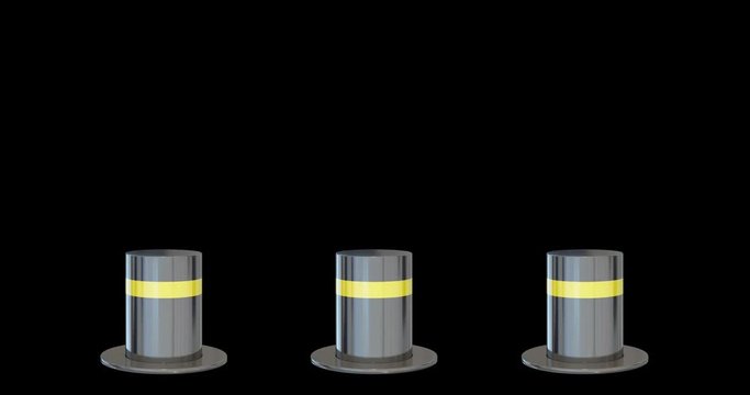 bollards.Automatic traffic barrier. 3d  bollards. luma matte. 4k .contains alpha channel