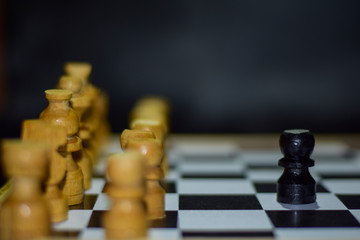 Chess game for ideas and competition and strategy. Photographed on a chessboard