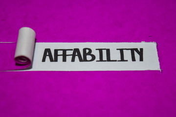 Affability text, Inspiration and positive vibes concept on purple torn paper