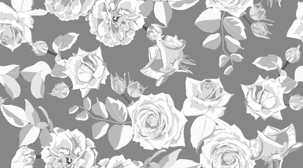 Seamless Floral Rose Pattern in Watercolor Style.