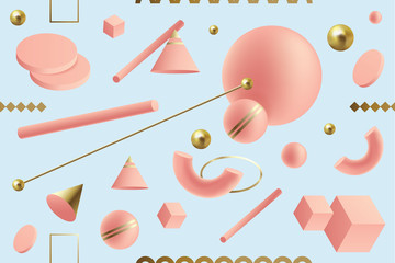 Dynamic 3D geometric seamless pattern in Memphis style