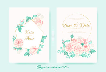 Wedding Invite with Roses Composition and Border.