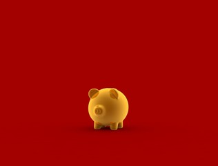 The golden pig with red background,3D Render
