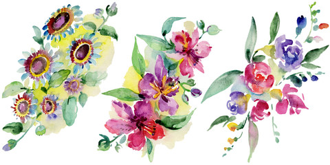 Bouquets floral botanical flower. Watercolor background illustration set. Isolated bouquet illustration element.