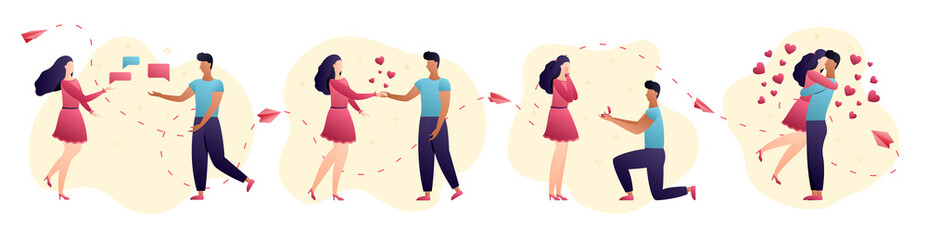 Obraz na płótnie Canvas Love story romantic couple vector people concept