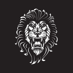 Lion angry face tattoo. Vector illustration of lion head. Safari print.