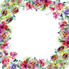 Bouquets floral botanical flower. Watercolor background illustration set. Frame border ornament square.