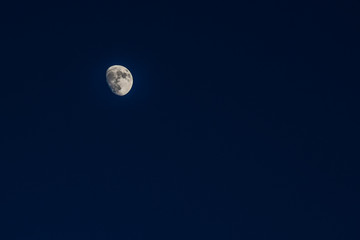 Half moon on clear blue sky. Copy place