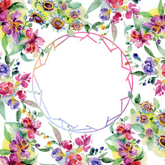 Bouquets floral botanical flower. Watercolor background illustration set. Frame border ornament square.