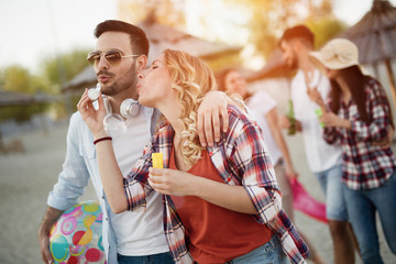 Happy couple smiling and having fun time