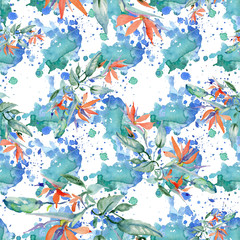 Bouquets floral botanical flower. Watercolor background illustration set. Seamless background pattern.