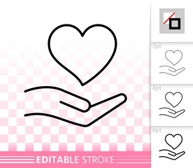 Heart In Hand simple black line vector icon